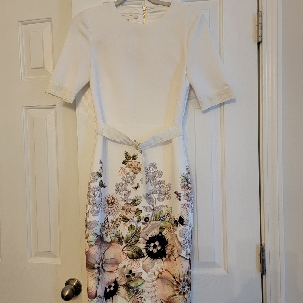 Ted Baker White Floral Midi Dress